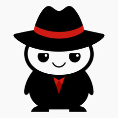 Black Hat Cute Mafia Mascot Vector – Cool Cartoon Character for Creative Projects