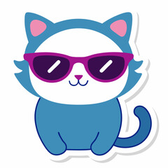 Cute Sticker Cat with sunglass on white background