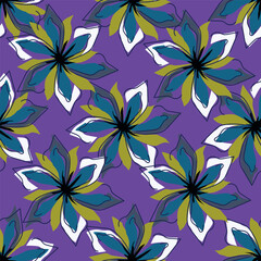 Fototapeta premium Elegant trendy vector ditsy floral seamless pattern design of beautiful abstract flowers and leaves. Foliage repeat texture background. Suitable for wallpaper, surface printing and textile