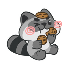 Adorable Raccoon Character Enjoying Sweet Cookies with Delight