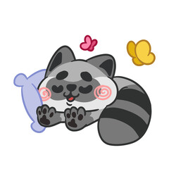 Cute Cartoon Raccoon Sleeping Peacefully on a Soft Pillow