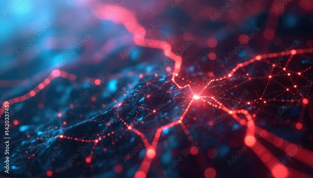Aufkleber abstract digital network design with glowing red, blue lines. illustration represents connectivity t