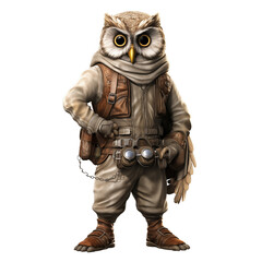 Adventurous Owl Explorer in Desert Gear with Binoculars &ndash; Anthropomorphic Character Illustration