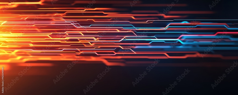 Poster a vibrant abstract image featuring dynamic lines in orange and blue, symbolizing speed and technolog