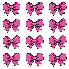 Twelve Pink Cartoon Bows Collection for Design Projects