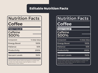 Minimalist coffee nutrition label design template