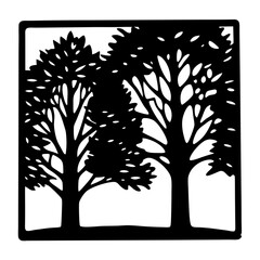 Stylized Silhouette of Trees within a Square Border, Graphic Design