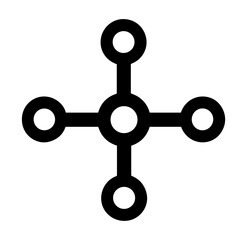 Five-point connected node icon in minimal style representing branching or network structure in interface - concept of digital systems and data organization