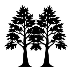 Obraz premium Symmetrical Silhouette of Two Deciduous Trees with Dense Foliage on White Background