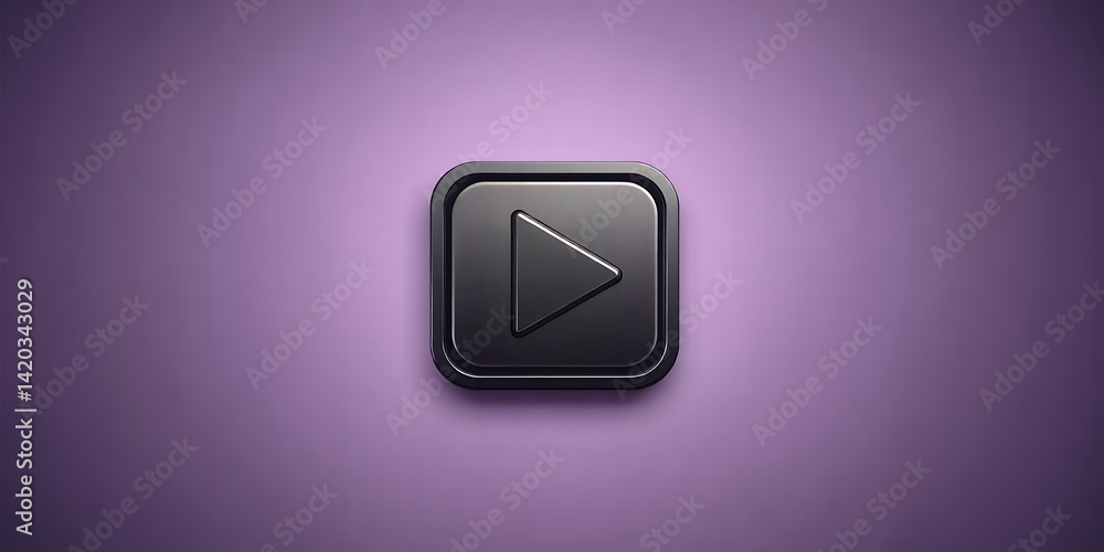 Poster isolated play button icon in dark gray with rounded corners on a light purple background