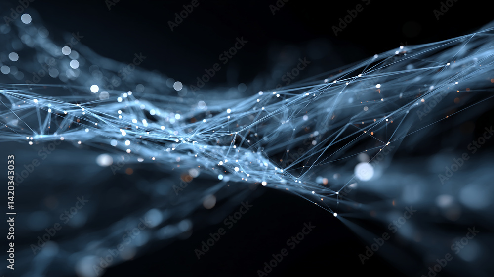 Poster abstract image of glowing blue lines and nodes forming a network, suggesting connection and technolo