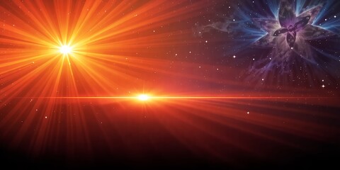 Naklejka premium A cosmic landscape featuring a bright star, a nebula, and radiating light in deep space