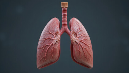Anatomical model of human lungs and trachea, illustrating respiratory system structure.