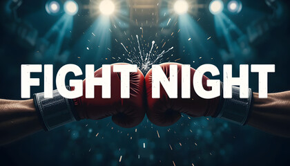Two boxing gloves clashing in the center, with ample copyspace for adding text. Ideal for a fight night poster, showcasing the intense moment before a boxing match between opponents. 