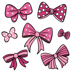 Collection of Pink Bows with Polka Dots and Solid Colors for Design Elements