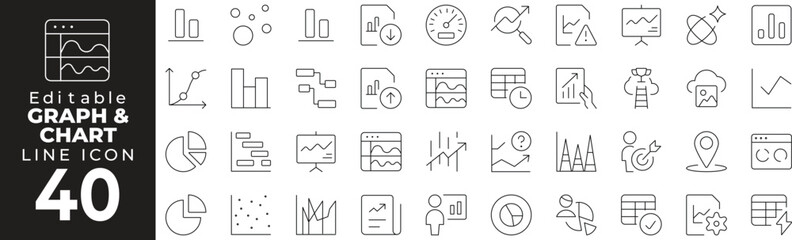 Graphs and Charts Icon Set: A Line Icon Collection Featuring Bar Graph, Pie Chart, Analytics, Growth, and More