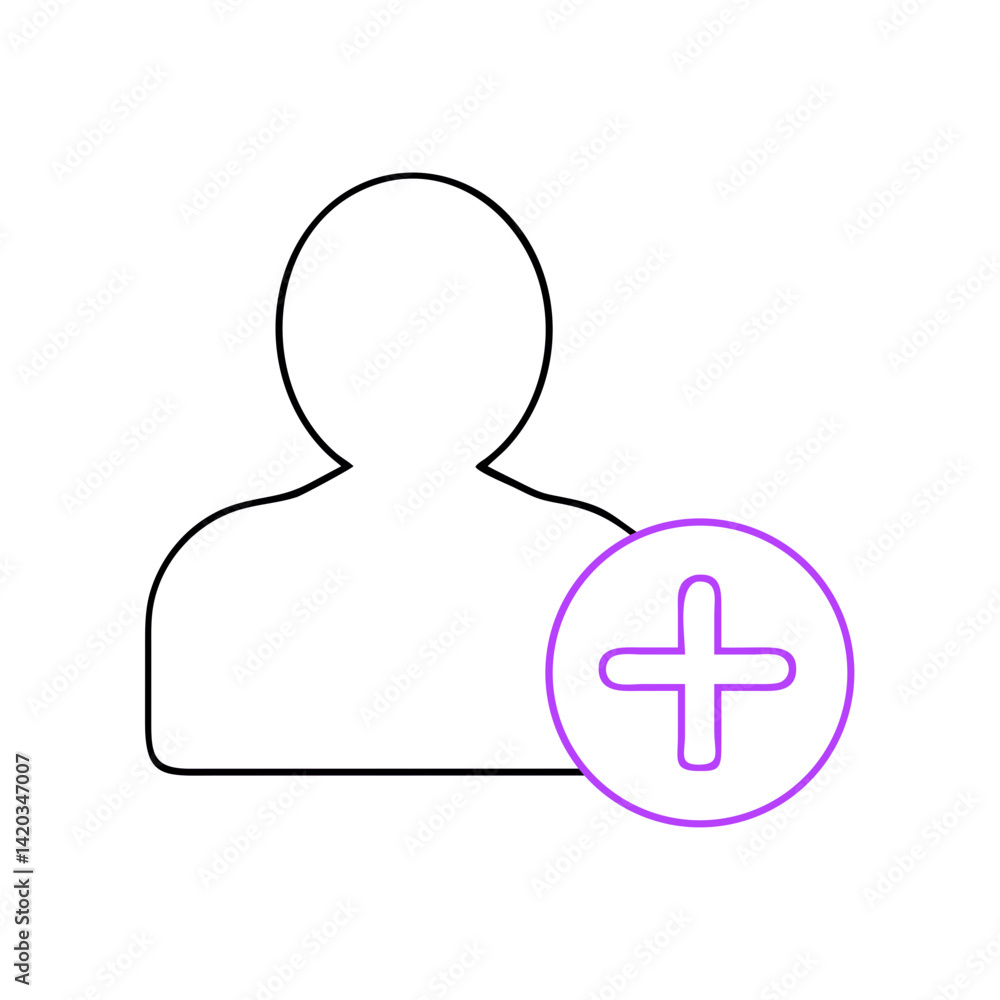 Poster user icon with plus sign as a symbol of addition