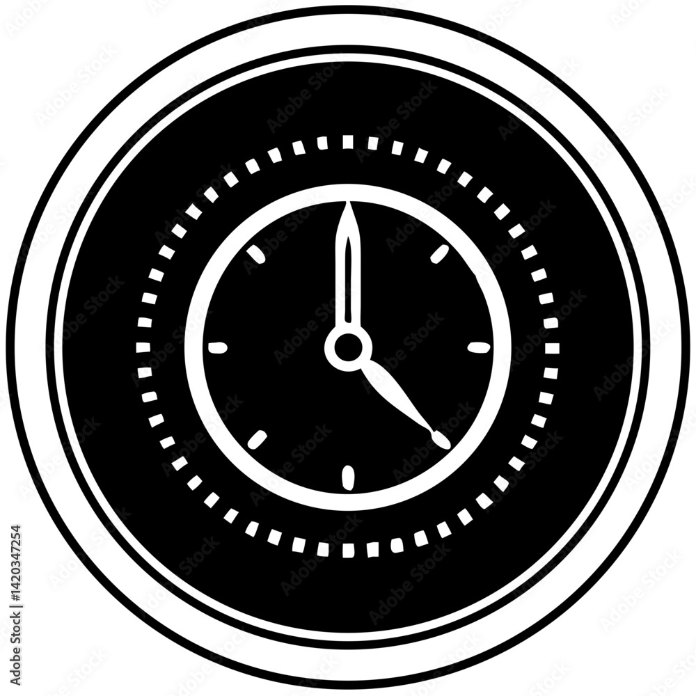 Poster icon of a clock in simple design on black background