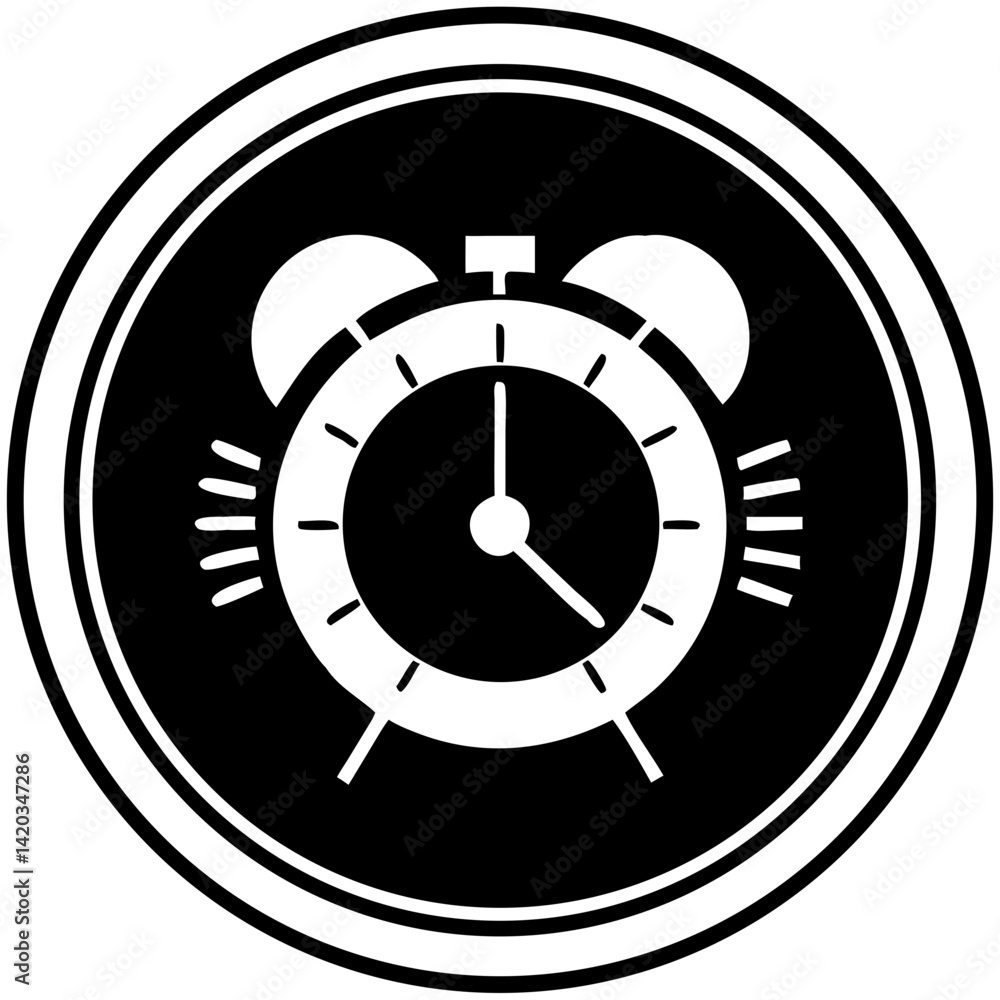Poster alarm clock icon in black and white style representing time