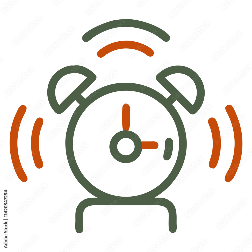 Poster alarm clock icon ringing with sound waves in minimalist design