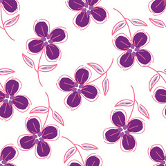 Vintage seamless floral pattern. Liberty style background of small mauve and lilac flowers. Small flowers scattered over a white background. Stock for printing on surfaces