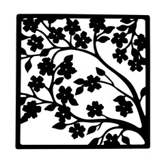 Beautiful Floral Tree Design in Square Frame Silhouette for Wall Decoration