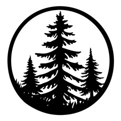 Fototapeta premium Monochrome Forest Silhouette within a Circular Frame for Graphic Design Element