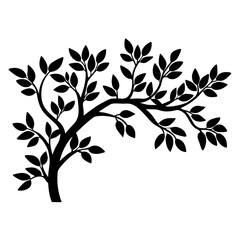 Silhouette of a deciduous tree with leaves in elegant black and white