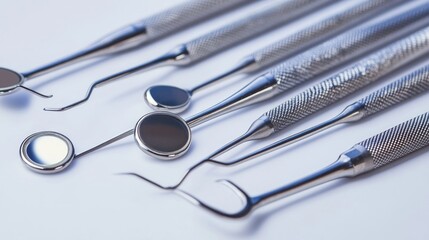 Dental tools arranged neatly on a white surface