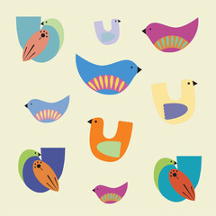 Colorful Folk Art Bird Collection