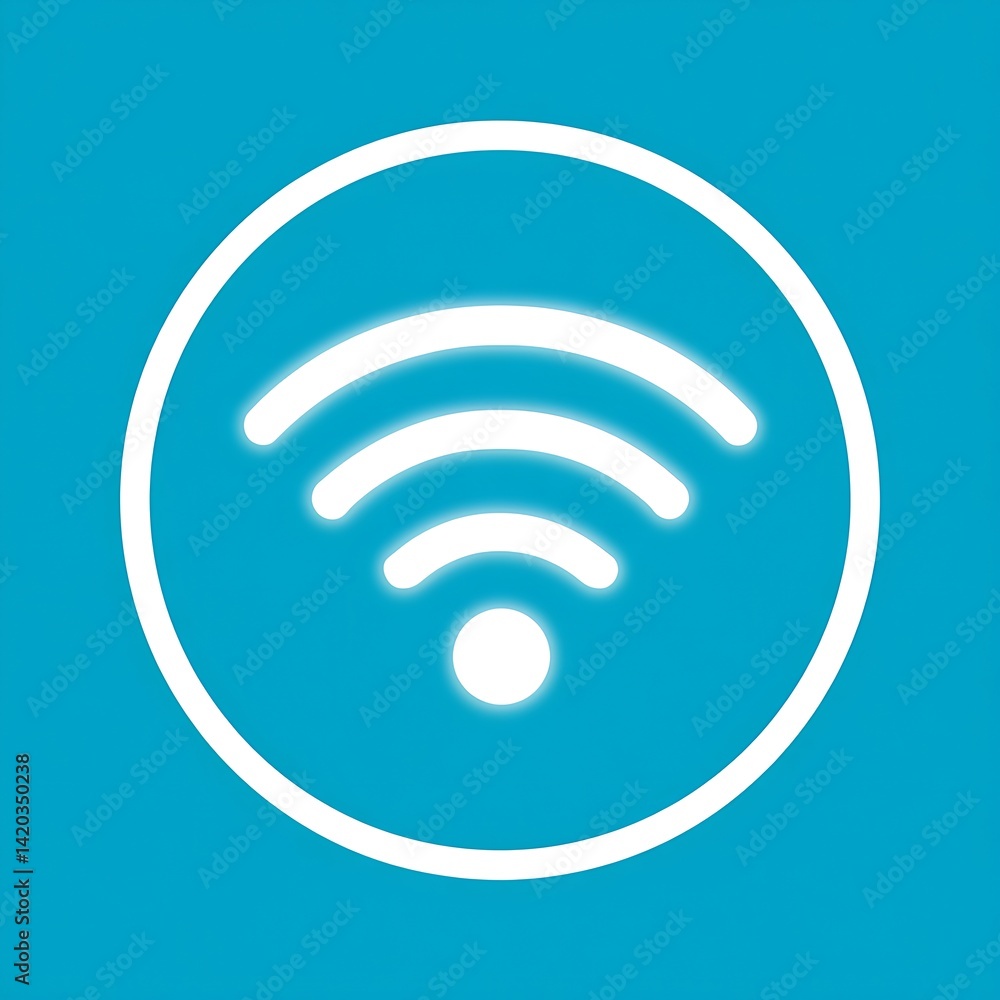 Aufkleber wireless network connectivity symbol design in a circle on a blue background for technology use.