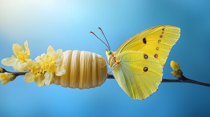 Fototapeta premium Yellow Butterfly Emerging from Chrysalis