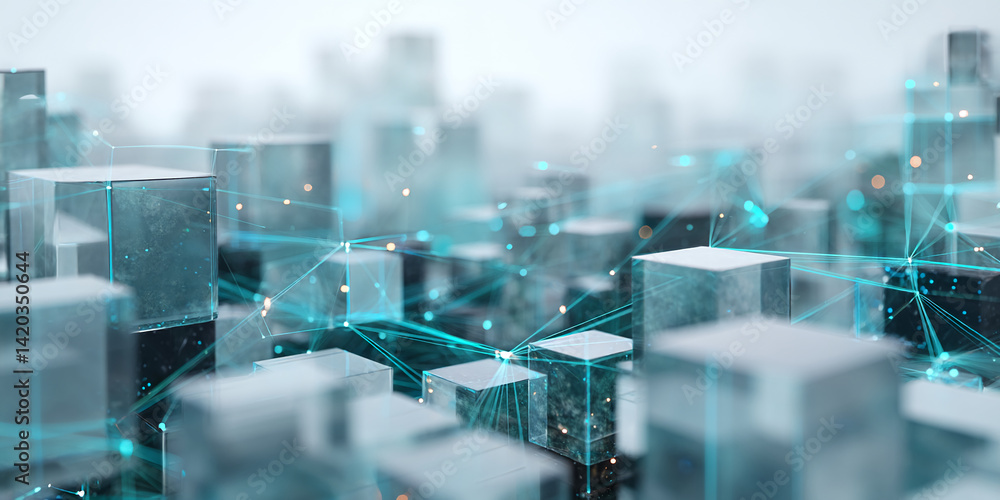 Aufkleber abstract image of interconnected glass cubes, creating a network visualization, showcasing data flow