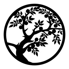 Silhouette of Fruit Tree in a Circle, A Beautiful Floral Design