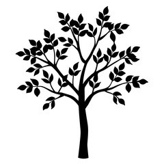 Silhouette of a stylized deciduous tree with detailed foliage on white background