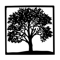 Silhouette of a lush tree within a square frame adding serenity