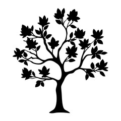 Stylized tree silhouette with blossom style leaves and a bold trunk design