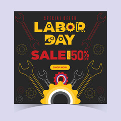 Labor Day Sale Web Banner Template Bold Abstract Design Honoring Workers. Labour Day Poster Illustration Design for Promotion Sale Event. Special Offer Labor Day Sale advertising background