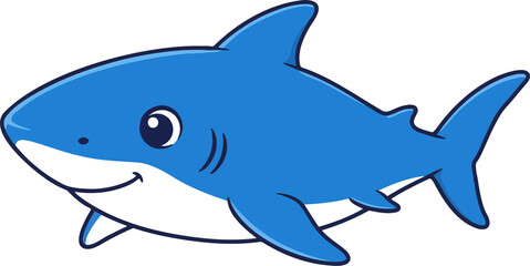 Obraz premium Blue Shark Cartoon – Ocean Animal Vector