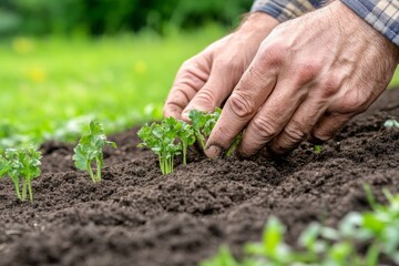 Planting seedlings in a garden bed