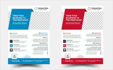 A bundle of 2 templates of different colors a4 flyer template, Corporate Business flyer template vector design, Flyer Template Geometric shape used for business poster layout, Company flyer, corporate