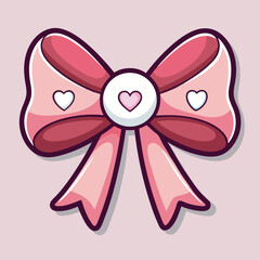Cute Pink Bow with Hearts Illustration for Valentines Day