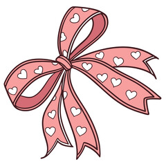 Pink Ribbon Bow with White Hearts Illustration for Valentines Day