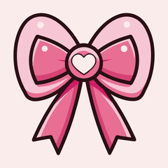 Fototapeta premium Cute Pink Bow with Heart Center Illustration for Valentines Day