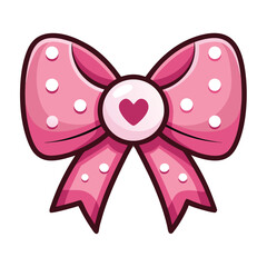 Pink Polka Dot Bow with Heart Center Cute Cartoon Illustration
