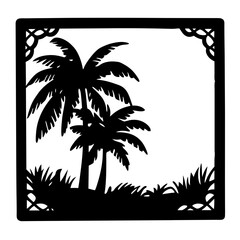 Tropical Palm Trees Silhouette in Decorative Frame Vector Illustration Graphic