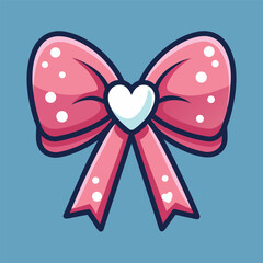 Pink Polka Dot Bow with Heart Center Cute Cartoon Illustration