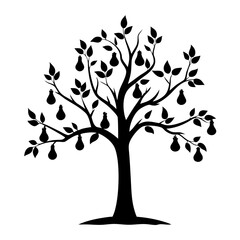 A silhouette of a pear tree in full fruit bearing season