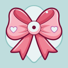 Cute Pink Bow with Eye and Hearts Illustration