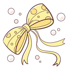 Cute Yellow Polka Dot Bow with Floating Bubbles Illustration